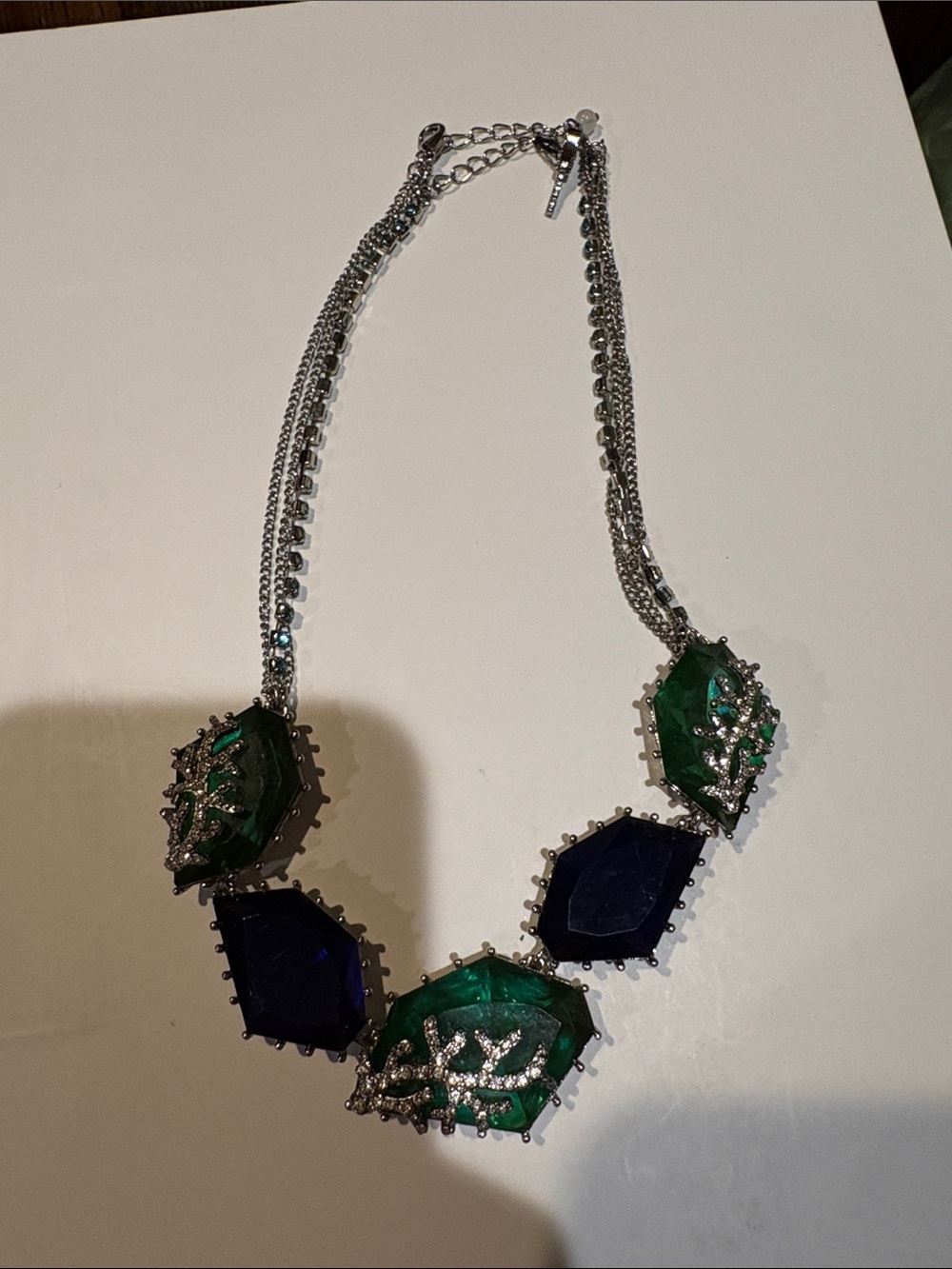 Betsey Johnson Green & Navy Gemstone Statement Necklace